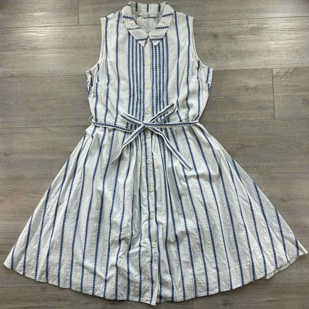 Boden Womens Size 6 Monte Carlo Sleeveless Pleated Belted Embroidered Dress - Picture 2 of 13